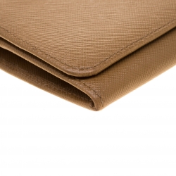 Pre Owned Prada Caramel Saffiano Leather Continental Wallet