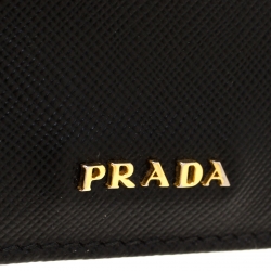 Pre Owned Prada Black Saffiano Oro Leather Accordion Card Holder