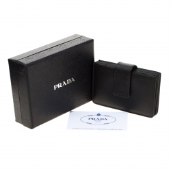 Pre Owned Prada Black Saffiano Oro Leather Accordion Card Holder