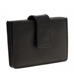 Pre Owned Prada Black Saffiano Oro Leather Accordion Card Holder
