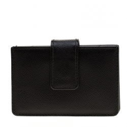 Pre Owned Prada Black Saffiano Oro Leather Accordion Card Holder