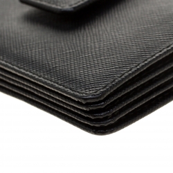 Pre Owned Prada Black Saffiano Oro Leather Accordion Card Holder