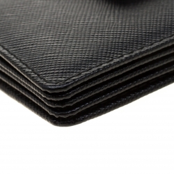 Pre Owned Prada Black Saffiano Oro Leather Accordion Card Holder