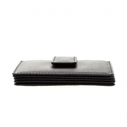 Pre Owned Prada Black Saffiano Oro Leather Accordion Card Holder