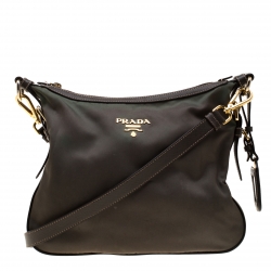 Pre Owned Prada Green/Brown Nylon and Leather Shoulder Bag