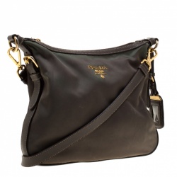 Pre Owned Prada Green/Brown Nylon and Leather Shoulder Bag