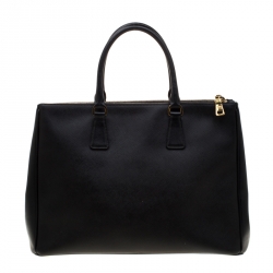 Pre Owned Prada Black Saffiano Lux Leather Large Double Zip Tote