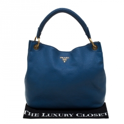 Pre Owned Prada Blue Leather Cervo Hobo