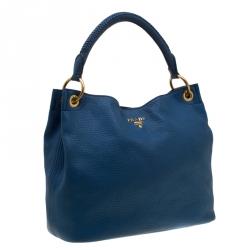 Pre Owned Prada Blue Leather Cervo Hobo