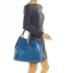 Pre Owned Prada Blue Leather Cervo Hobo