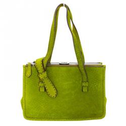 Pre Owned Prada Green Leather Limited Edition Tote