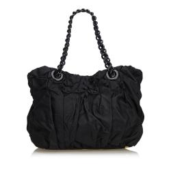 Pre Owned Prada Black Gathered Nylon Chain Tote Bag