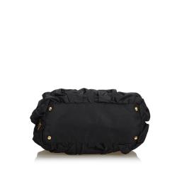 Pre Owned Prada Black Gathered Nylon Chain Tote Bag