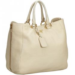 Pre Owned Prada Brown Vitello Daino Leather Tote Bag