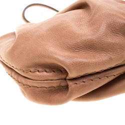 Pre Owned Prada Dark Beige Glazed Leather Ruched Wristlet Clutch