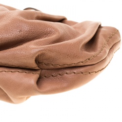 Pre Owned Prada Dark Beige Glazed Leather Ruched Wristlet Clutch