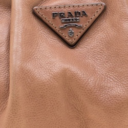 Pre Owned Prada Dark Beige Glazed Leather Ruched Wristlet Clutch