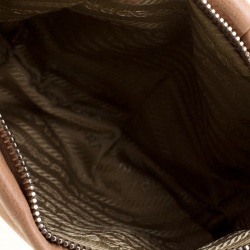 Pre Owned Prada Dark Beige Glazed Leather Ruched Wristlet Clutch