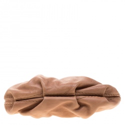 Pre Owned Prada Dark Beige Glazed Leather Ruched Wristlet Clutch