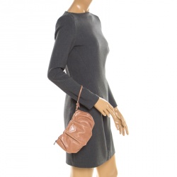 Pre Owned Prada Dark Beige Glazed Leather Ruched Wristlet Clutch