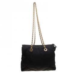 Pre Owned Prada Black Quilted Nylon Chain Tote
