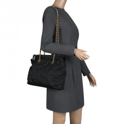 Pre Owned Prada Black Quilted Nylon Chain Tote