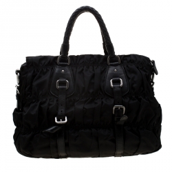 Pre Owned Prada Black Gaufre Nylon Tote