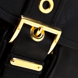 Pre Owned Prada Black Leather Buckle Flap Shoulder Bag