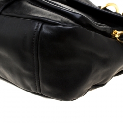 Pre Owned Prada Black Leather Buckle Flap Shoulder Bag