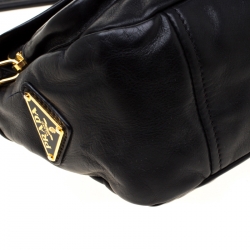 Pre Owned Prada Black Leather Buckle Flap Shoulder Bag