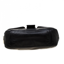 Pre Owned Prada Black Leather Buckle Flap Shoulder Bag