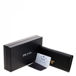 Pre Owned Prada Black Saffiano Leather Continental Wallet