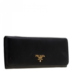 Pre Owned Prada Black Saffiano Leather Continental Wallet