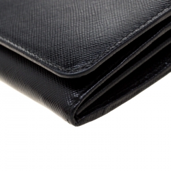 Pre Owned Prada Black Saffiano Leather Continental Wallet