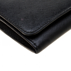Pre Owned Prada Black Saffiano Leather Continental Wallet