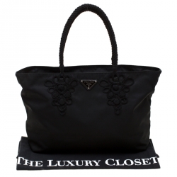 Pre Owned Prada Black Nylon Braided Handle Tote