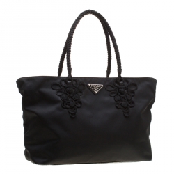 Pre Owned Prada Black Nylon Braided Handle Tote