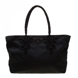 Pre Owned Prada Black Nylon Braided Handle Tote