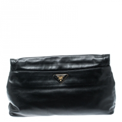 Pre Owned Prada Black Cigarette and Lips Leather Oversized Clutch