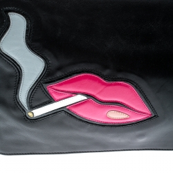Pre Owned Prada Black Cigarette and Lips Leather Oversized Clutch
