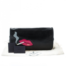 Pre Owned Prada Black Cigarette and Lips Leather Oversized Clutch