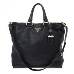 مملوكة مسبقًا Prada Vitello Daino Black Soft Calfskin Shopping Tote