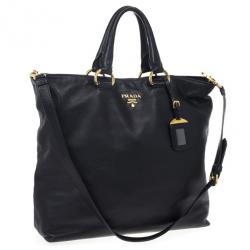 مملوكة مسبقًا Prada Vitello Daino Black Soft Calfskin Shopping Tote