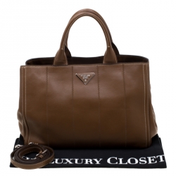 Pre Owned Prada Brown Stitch Leather Tote