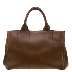 Pre Owned Prada Brown Stitch Leather Tote
