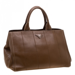Pre Owned Prada Brown Stitch Leather Tote