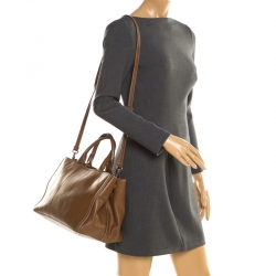 Pre Owned Prada Brown Stitch Leather Tote