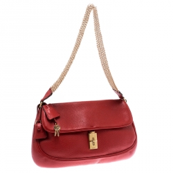 Pre Owned Prada Red Leather Turn-lock Shoulder Bag