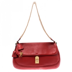 Pre Owned Prada Red Leather Turn-lock Shoulder Bag