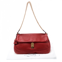 Pre Owned Prada Red Leather Turn-lock Shoulder Bag